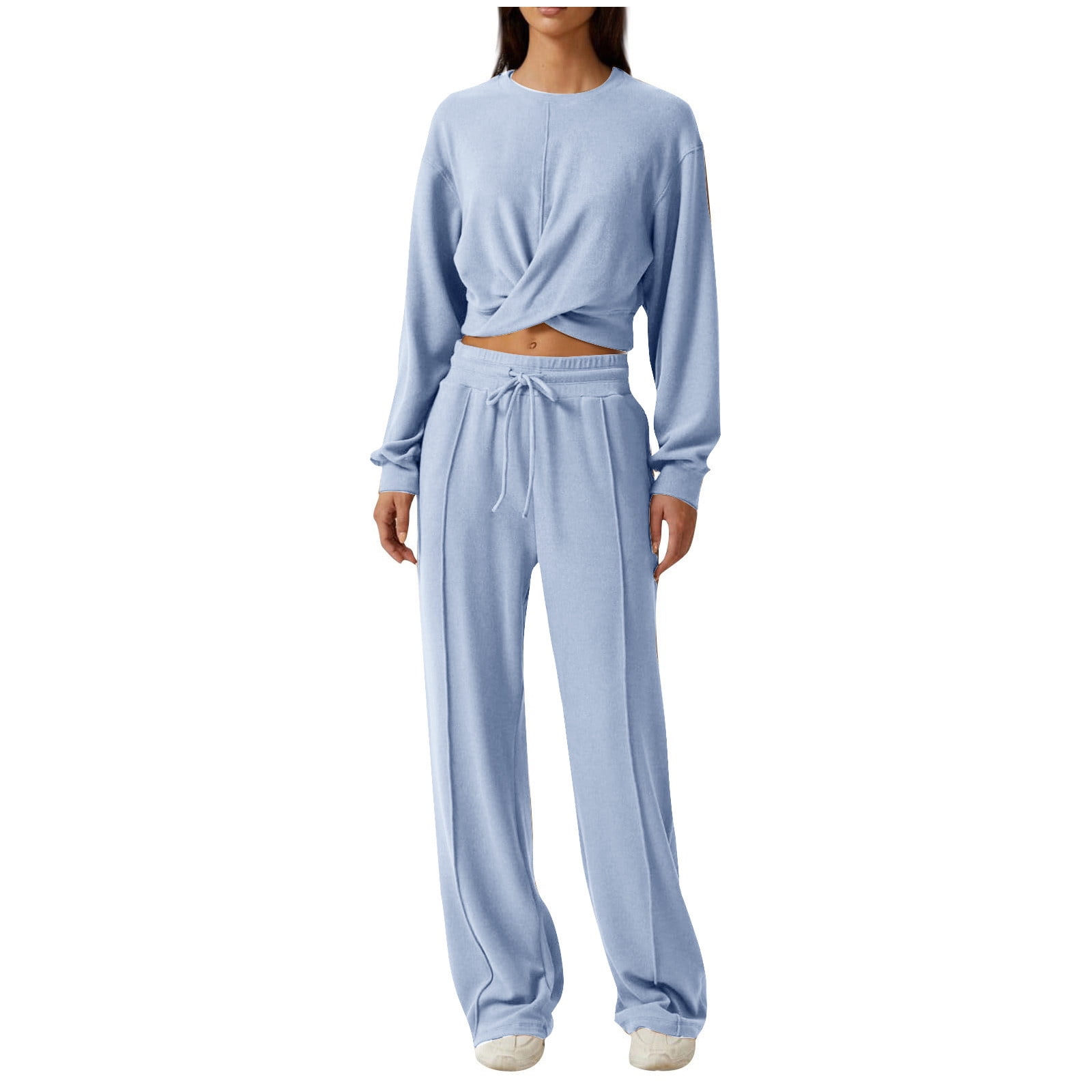 Women's Lace Long Sleeve Two Piece Pajama Set | Crewneck Lounge Set For Fall & Homewear