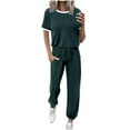 thumbnail image 1 of LYXSSBYX 2 Piece Outfit for Women Fall Women's Fashion Casual Solid Color Round Neck Short Sleeved Long Pants Two-piece Set, 1 of 5