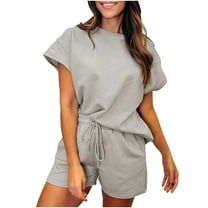LYXSSBYX 2 Piece Outfit for Women Fall Women's Solid Color New Fashion Casual Sports Long Sleeved Top and Shorts Set