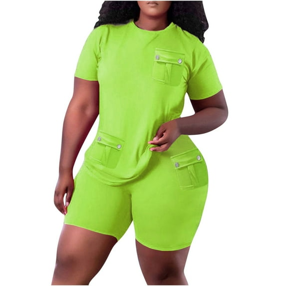 LYXSSBYX 2 Piece Outfit for Women for Summer 2023 Women's Casual Wrap Chest Print Blouse Shirt 3/4 Sleeve Top Shorts Two Piece Set