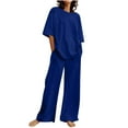 thumbnail image 1 of LYXSSBYX 2 Piece Sets for Women Summer Summer Women's Casual Shoulder Sleeved Short Sleeved Round Neck Top/Loose Straight Tube with Pocket Long Pants Set, 1 of 6