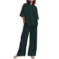 thumbnail image 1 of LYXSSBYX 2 Piece Sets for Women Summer Summer Women's Casual Shoulder Sleeved Short Sleeved Round Neck Top/Loose Straight Tube with Pocket Long Pants Set, 1 of 5