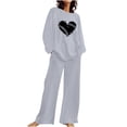 thumbnail image 1 of LYXSSBYX 2 Piece Sets for Women Summer Summer Women's Football Casual Shoulder Sleeved Long Sleeved Round Neck Top/Loose Straight Tube with Pocket Long Pants Set, 1 of 4
