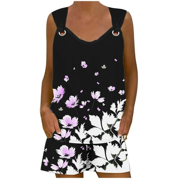 LYXSSBYX 2 Piece Sets for Women Summer Shorts Women's Summer Loose Casual Two-piece Suit with Pocket Print Sleeveless Tank Tops Set
