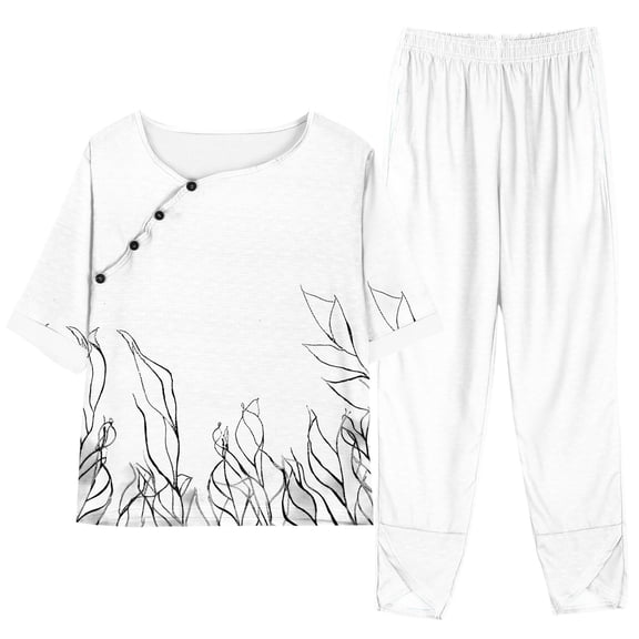 LYXSSBYX 2 Piece Sets for Women Summer Women Fashion Print Casual Loose Fitting Round Neck Short Sleeve Top Pants Two-piece Set