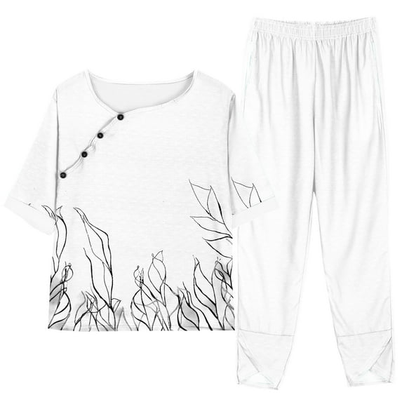 LYXSSBYX 2 Piece Sets for Women Summer Women Fashion Print Casual Loose Fitting Round Neck Short Sleeve Top Pants Two-piece Set