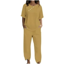 LYXSSBYX 2 Piece Sets for Women Summer Women's Casual Short Sleeve Half Sleeve Round Neck Cropped Top Casual Pants Suit Set Two Piece Set