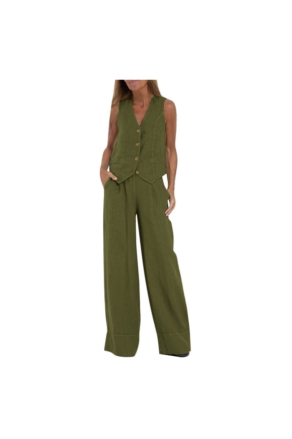 2 Piece Sets for Women Summer Women's Spring and Summer V-neck Loose Lapel Long Sleeved Shirt Wide Leg Pants Color Set