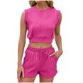 thumbnail image 1 of LYXSSBYX 2 Piece Sets for Women Summer Women's Summer Solid Lace V-neck Bubble Short Sleeve Solid T-shirt Top, 1 of 5