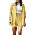 thumbnail image 1 of LYXSSBYX 2 Piece Sets for Women Summer Women's Summer Two Piece Neck Long Sleeve Shirt High Waist Drawstring Large Shorts Casual Set, 1 of 4