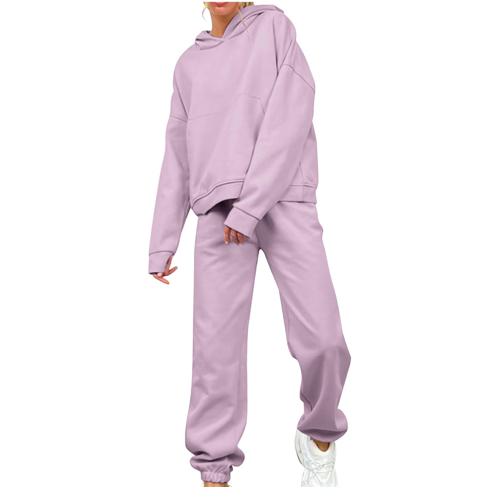 XL-4XL Women Casual Plus Size Contrast Color Hoodie And Pants Two Pieces Set
