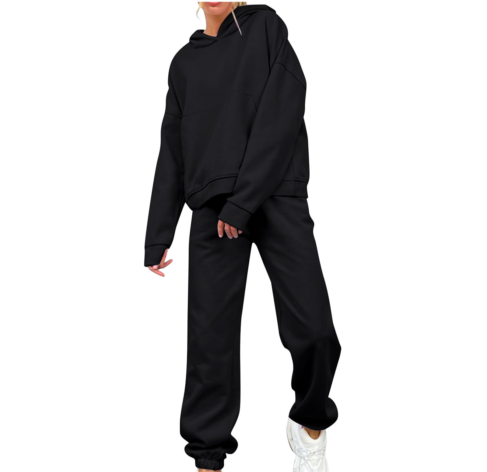 Two Piece Set, Black Hoodie Women Activewear, Plus Size Womens Clothing