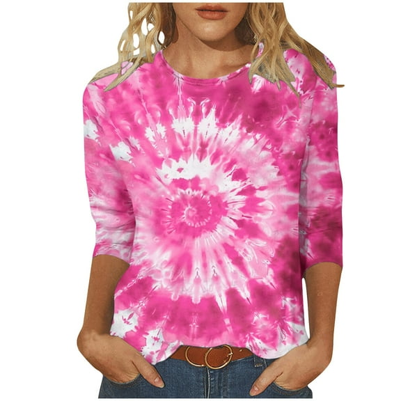LYXSSBYX 3/4 Length Sleeve Womens Tops Fashion Women's Comfortable Round-Neck 3/4 Sleeve Print Casual T-shirt Blouse