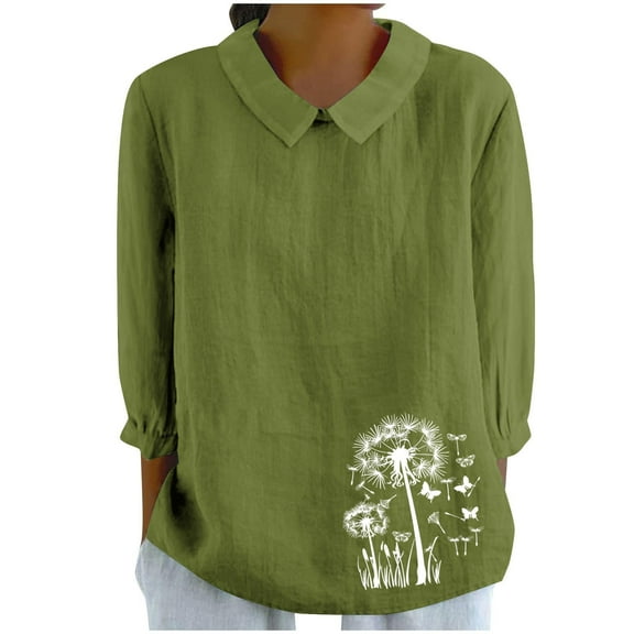 LYXSSBYX 3/4 Length Sleeve Womens Tops Women's Casual Retro Style Casual Print 3/4 Sleeve Top V Sleeve Top/shirt