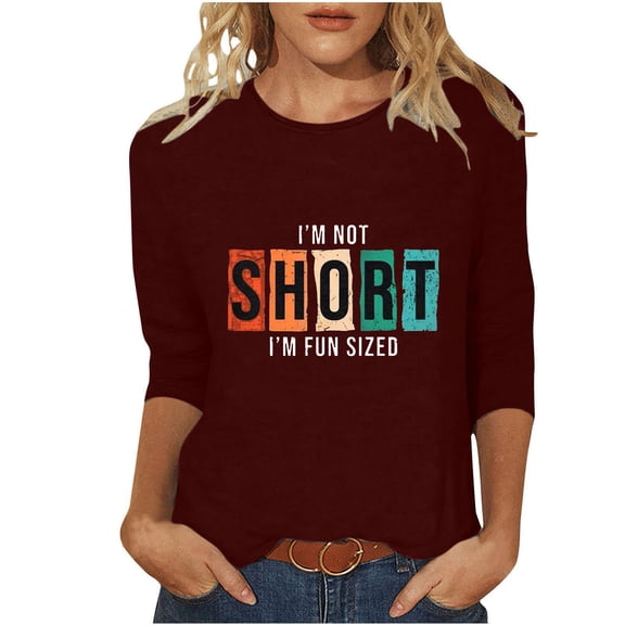 LYXSSBYX 3/4 Length Sleeve Womens Tops Women's Fashion Casual Color Letters Printing Round Neck 3/4 Sleeve T-shirt Tops Blouse