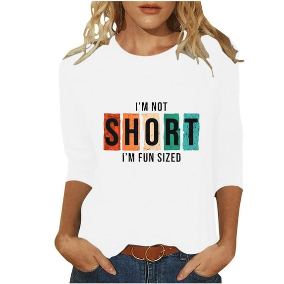 LYXSSBYX 3/4 Length Sleeve Womens Tops Women's Fashion Casual Color Letters Printing Round Neck 3/4 Sleeve T-shirt Tops Blouse
