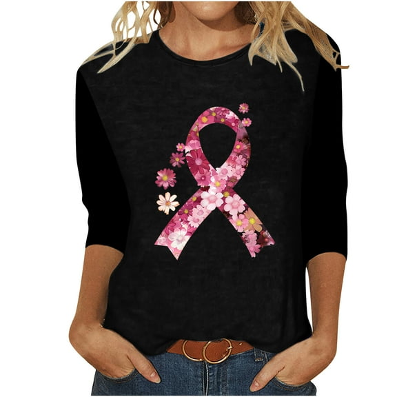 LYXSSBYX 3/4 Length Sleeve Womens Tops Women's Fashion Printed T-shirt 3/4 Sleeves Blouse Round Neck Casual Tops