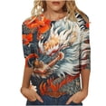 thumbnail image 1 of LYXSSBYX 3/4 Sleeve Shirts for Women Women's Fashion Dragon Print T-Shirt 3/4 Sleeves Blouse Round Neck Casual Tops, 1 of 5