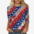 thumbnail image 1 of LYXSSBYX 4th of July Outfits for Women Women's Independence Day Printed Round Neck Three-quarter Sleeve 3/4 Sleeve T-Shirt Top, 1 of 5