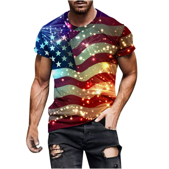 LYXSSBYX 4th of July Shirts for Men Big and Tall Summer Fashion Casual Men's Round Neck Printed T-Shirt Top