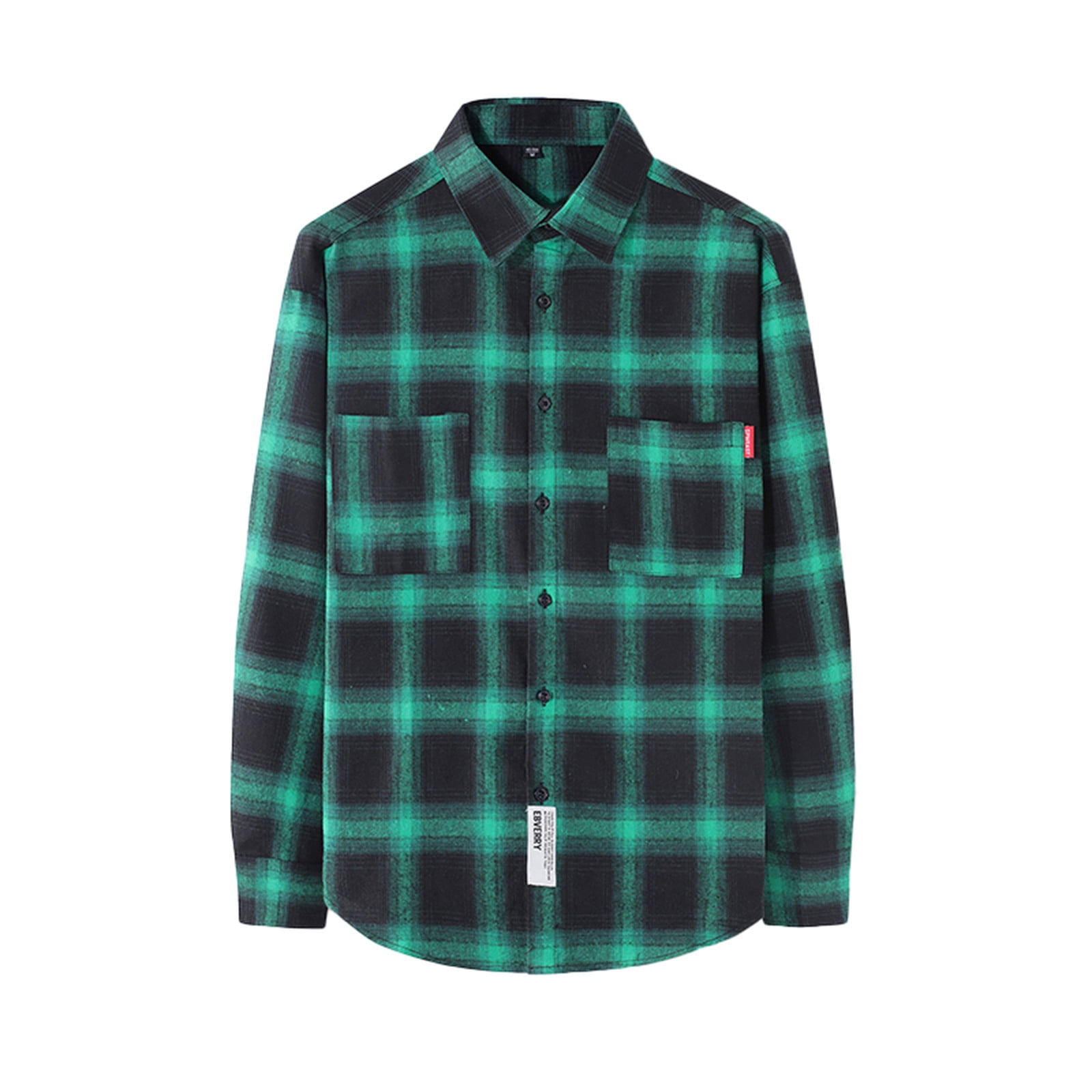 Men's Full Size Plaid Trim Collar Long Sleeve Shirt Plus Size