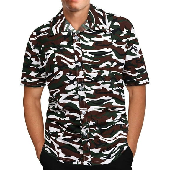 LYXSSBYX Big and Tall Mens Shirts Short Sleeves Clearance Men's Hawaiian Print Lapel Short Sleeve Shirt
