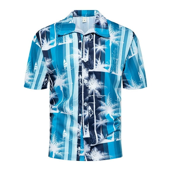 LYXSSBYX Big and Tall Mens Shirts Short Sleeves Clearance Men's Hawaiian Print Lapel Short Sleeve Shirt