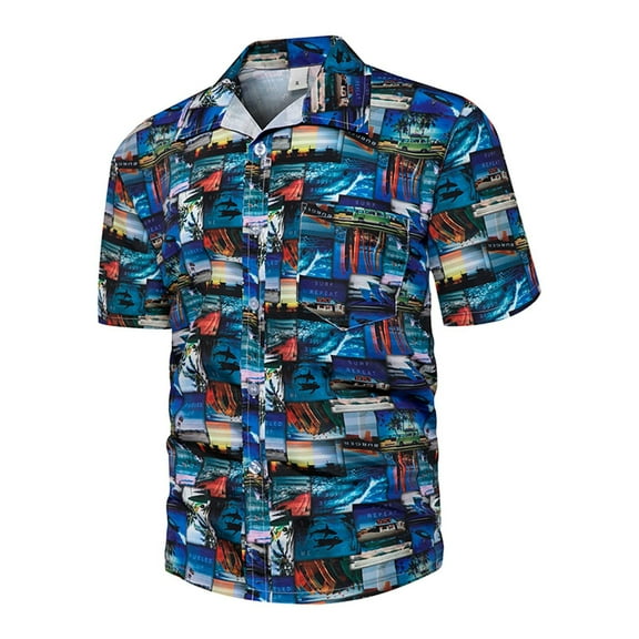 LYXSSBYX Big and Tall Mens Shirts Short Sleeves Clearance Men's Hawaiian Print Lapel Short Sleeve Shirt