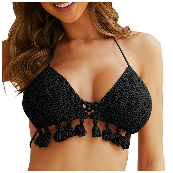 LYXSSBYX Bikini Sets for Women Women's Fashion Sexy Candy Color Woven Tassel Straps Bikini Bra