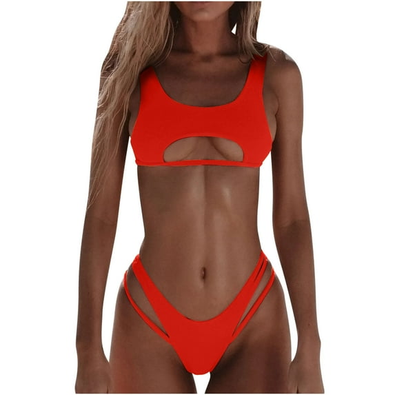 LYXSSBYX Bikini Sets for Women Women's Solid Color Fashion Casual Broadband Sling Hollow Out Bikinis Sets