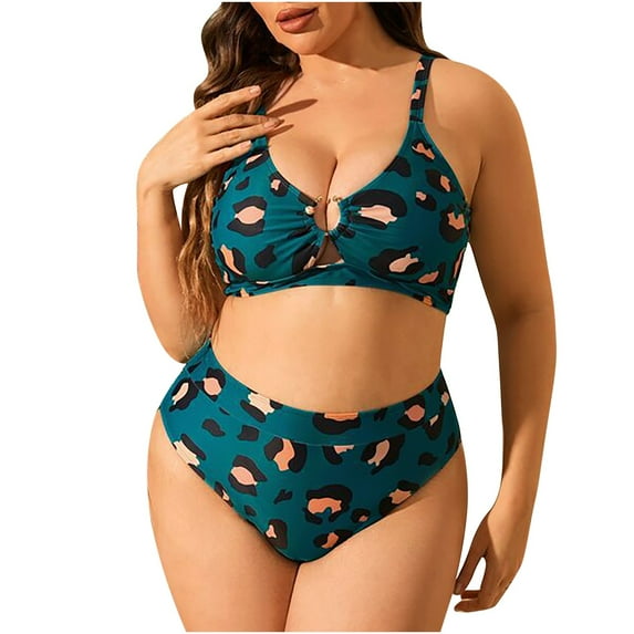 LYXSSBYX Bikinis for Women Plus Size 2024 Women's New Plus Size Swimsuit Sexy Print High Waisted Bikini