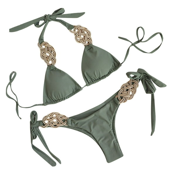 LYXSSBYX Bikinis for Women Plus Size Women's Fashion Soild Bikini Set Swimsuit Two Piece Filled Soild Swimwear Beachwear