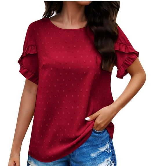 LYXSSBYX Blouses for Women Short Sleeve Fashion Women Short Sleeve Garment Comfortable Breathable Round-Neck Blouses Tops