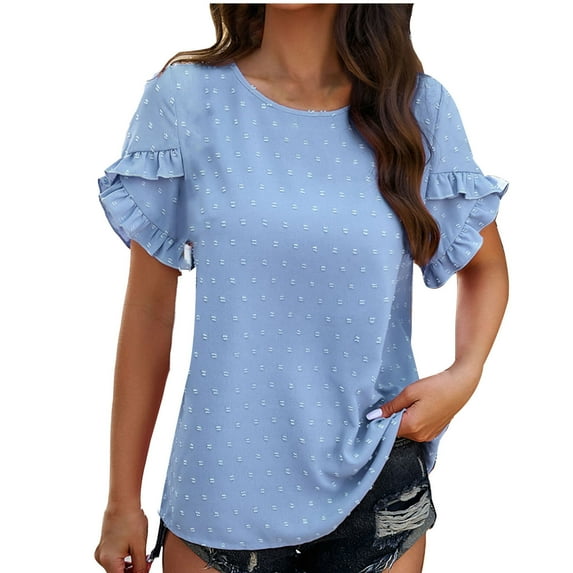 LYXSSBYX Blouses for Women Short Sleeve Fashion Women Short Sleeve Garment Comfortable Breathable Round-Neck Blouses Tops
