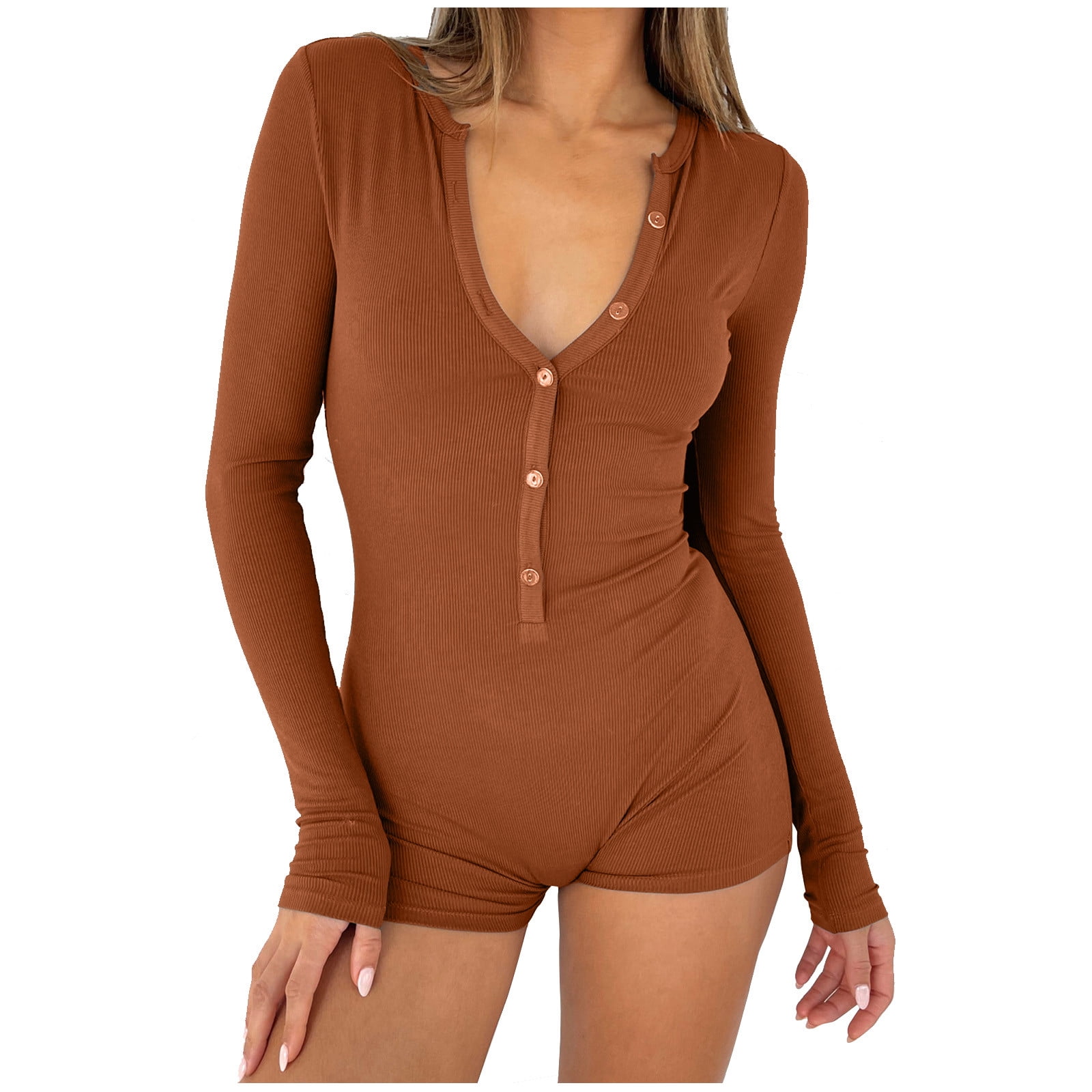LYXSSBYX Bodysuits for Women Womens Sexy Bodysuit VNeck Long Sleeve