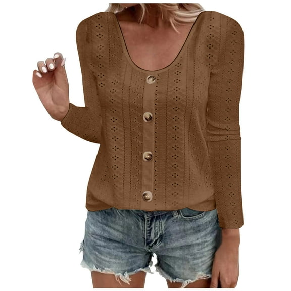 LYXSSBYX Button Down Shirts for Women Fashion Women's Button Round-Neck Long Sleeve Casual T-shirt Blouse