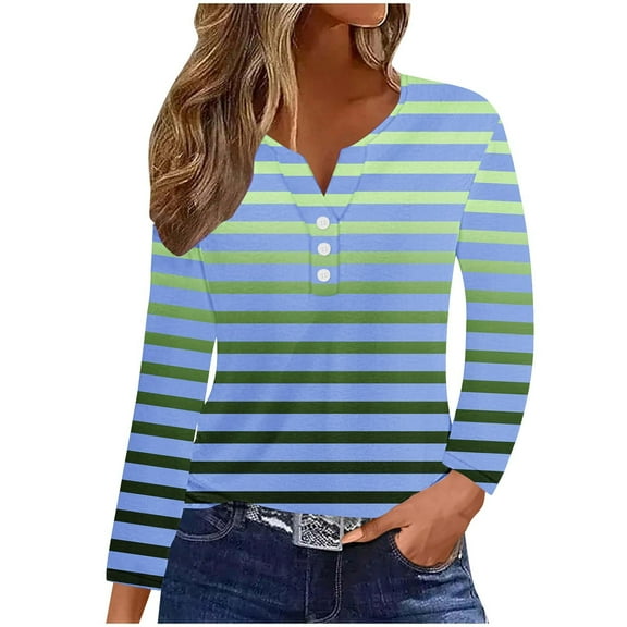 LYXSSBYX Button Down Shirts for Women Women's Fashion Casual Printings Button Long Sleeve V-Neck Top Blouse