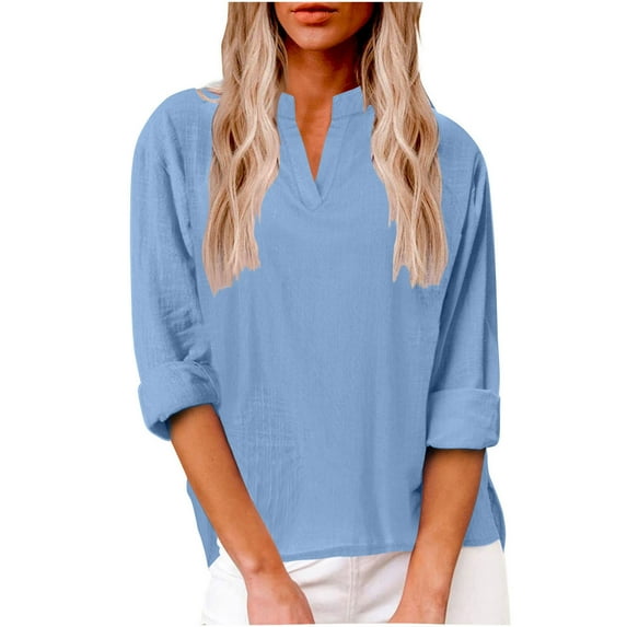 LYXSSBYX Button Down Shirts for Women Women's Fashion Summer Leisure Long Sleeve V Neck Button Solid Tops