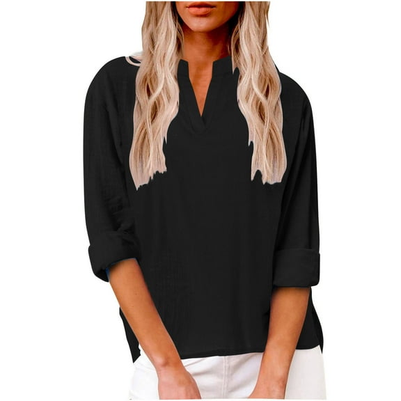 LYXSSBYX Button Down Shirts for Women Women's Fashion Summer Leisure Long Sleeve V Neck Button Solid Tops