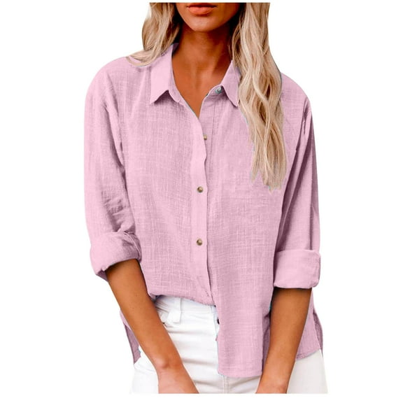 LYXSSBYX Button Down Shirts for Women Womens Color Button Shirts V Neck Loose Blouse Longt Sleeve Casual Work Tunic Tops with Pocket