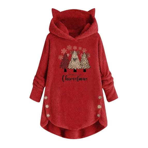 LYXSSBYX Cardigan Sweaters for Women Women's Christmas Plush Hooded Long Sleeve Pullover Print Top