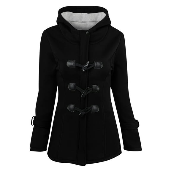 LYXSSBYX Cardigans for Women Clearance Women Solid Horn Buttons Cardigan Padded Hooded Coat Long Sleeve Jacket Overcoat Tops