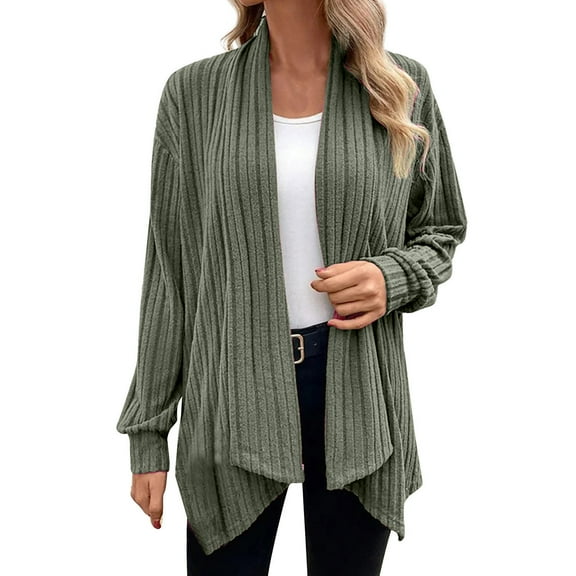 LYXSSBYX Cardigans for Women Clearance Women's Irregular Hem Fashion Long Sleeve Cardigan Solid Loose Long Coat