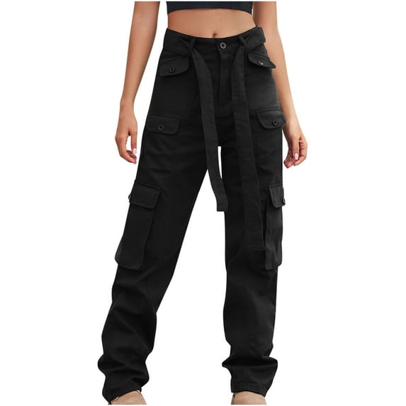 LYXSSBYX Cargo Pants Women Women Solid Pants Hippie Punk Trousers Streetwear Jogger Pocket Loose Overalls Long Pants