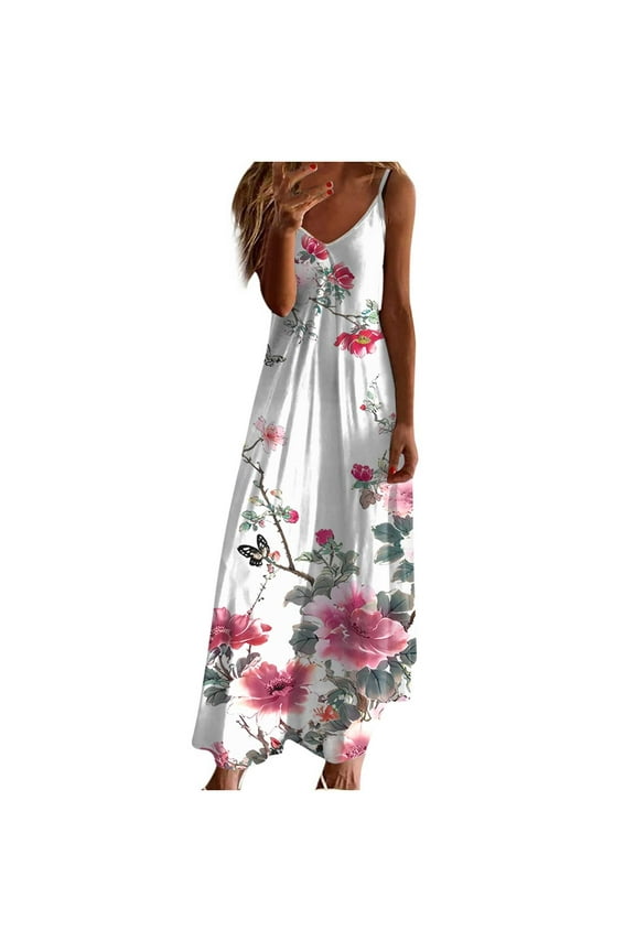 Casual Dresses for Women Summer Dresses for Women Print Sleeveless Round Neck Dress Casual Dresses