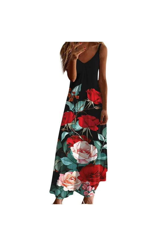 Casual Dresses for Women Summer Dresses for Women Print Sleeveless Round Neck Dress Casual Dresses