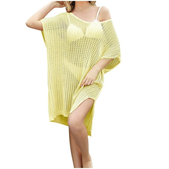 LYXSSBYX Casual Dresses for Women Women's Loose Beach Dress With Patchwork Hollowed Out Oversized Cover Up