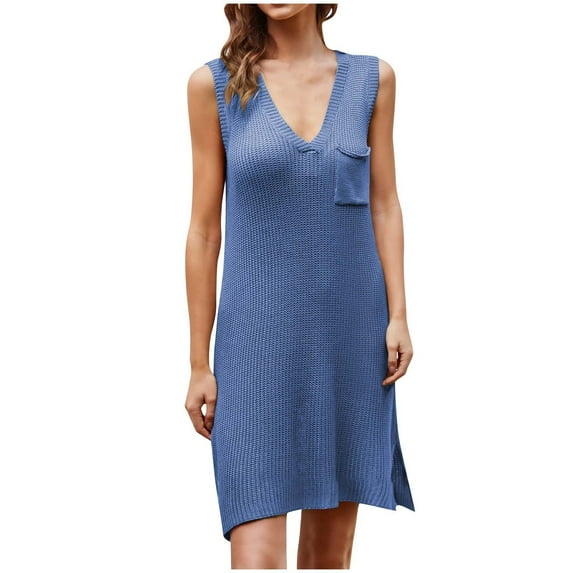 LYXSSBYX Casual Dresses for Women Women's Round Neck Color Matching Loose Fitting Dress European and American Fashion Women's Knitted Skirt