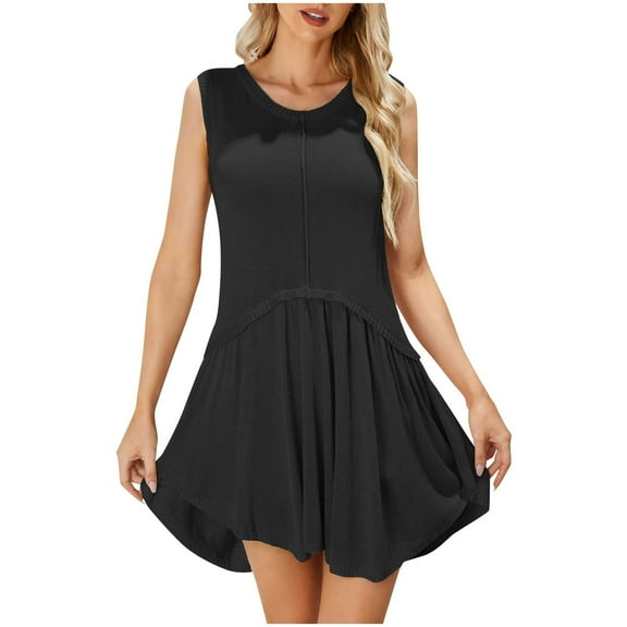 LYXSSBYX Casual Dresses for Women Women's Round Neck Color Matching Loose Fitting Dress European and American Fashion Women's Knitted Skirt