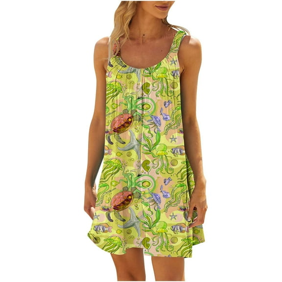 LYXSSBYX Casual Dresses for Women Women's Round Neck Sleeveless Gradient Tie Dyed Beach Dress